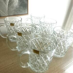 Vintage 1970's Paul Sebastian Diamond Cut Fine Crystal SET OF 6  Lead Mugs 12 oz